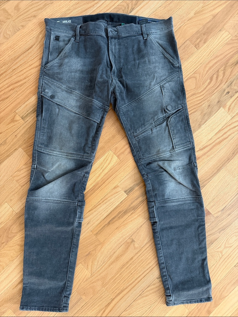 G-Star Slim Straight Washed Gray Moto Jeans